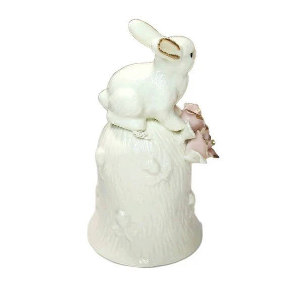 Hallmark Vintage Ceramic Bunny Rabbit Bell Figurine Coquette Feminin Collectible - Picture 6 of 10
